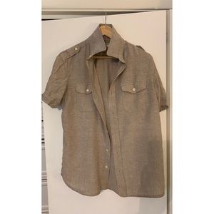 Beige Cotten Linen Blend Button Down Shirt